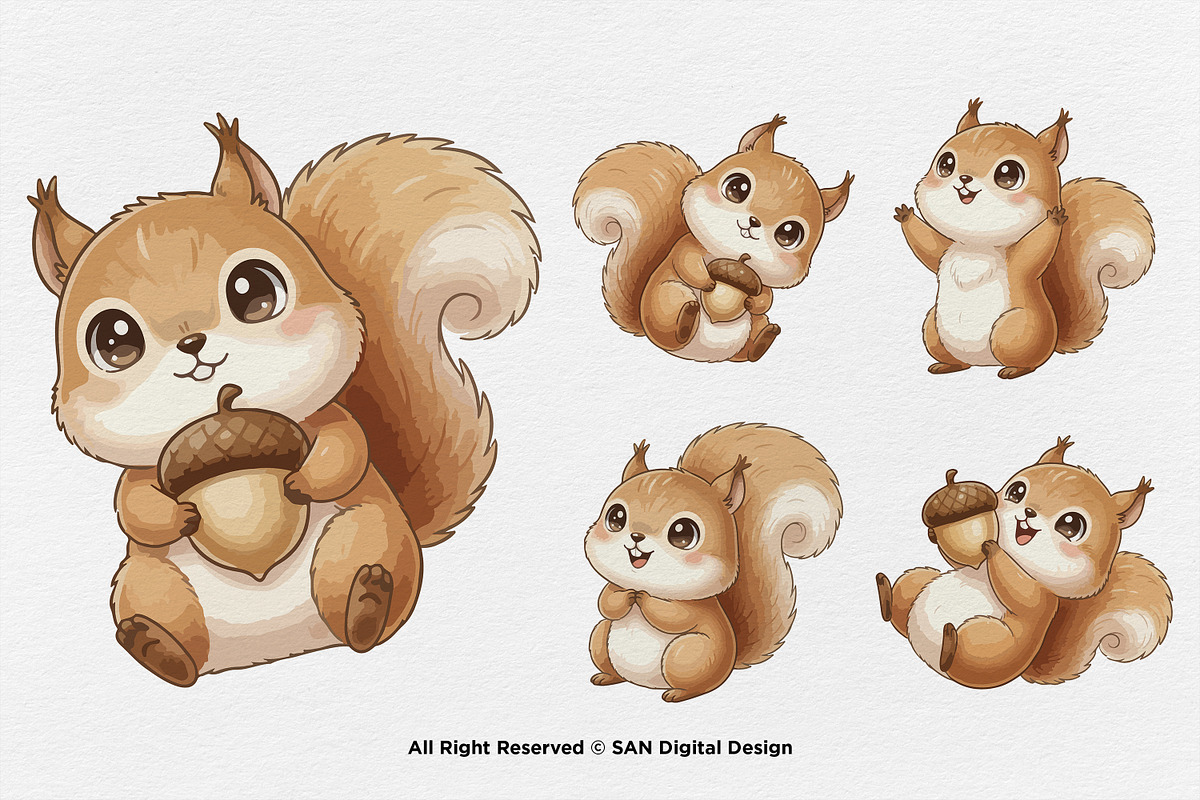 15 Bundle Watercolor Baby Squirrel, an Animal Illustration by Morspective (Photo 7 of 8)