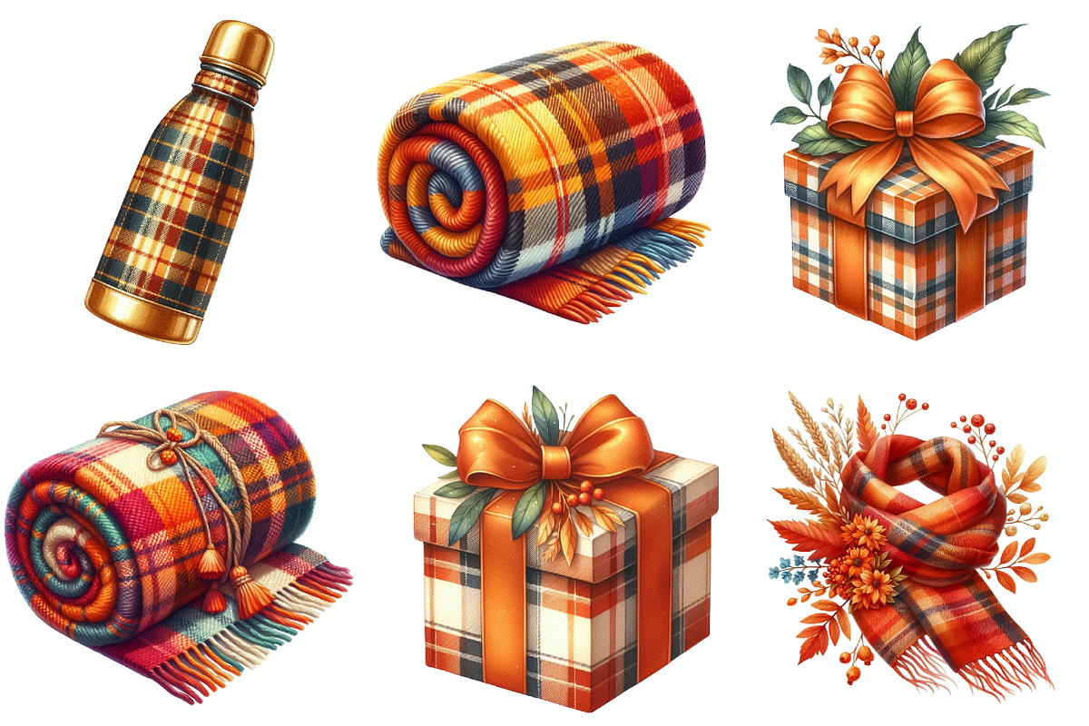 Watercolor Plaid Autumn Clipart, an Illustration by Watercolor design (Photo 4 of 4)