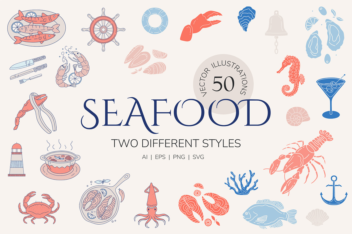 Seafood illustrations Set, a Food Illustration by Vasylyka (Photo 1 of 8)