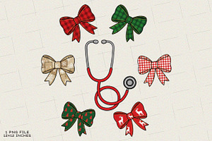 Patchwork Christmas Nurse Bow Png, an Illustration by SinaCreation