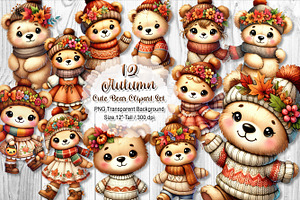 Cute Autumn Bear Clipart Sublimation, a Seasonal Illustration by V Design Creator