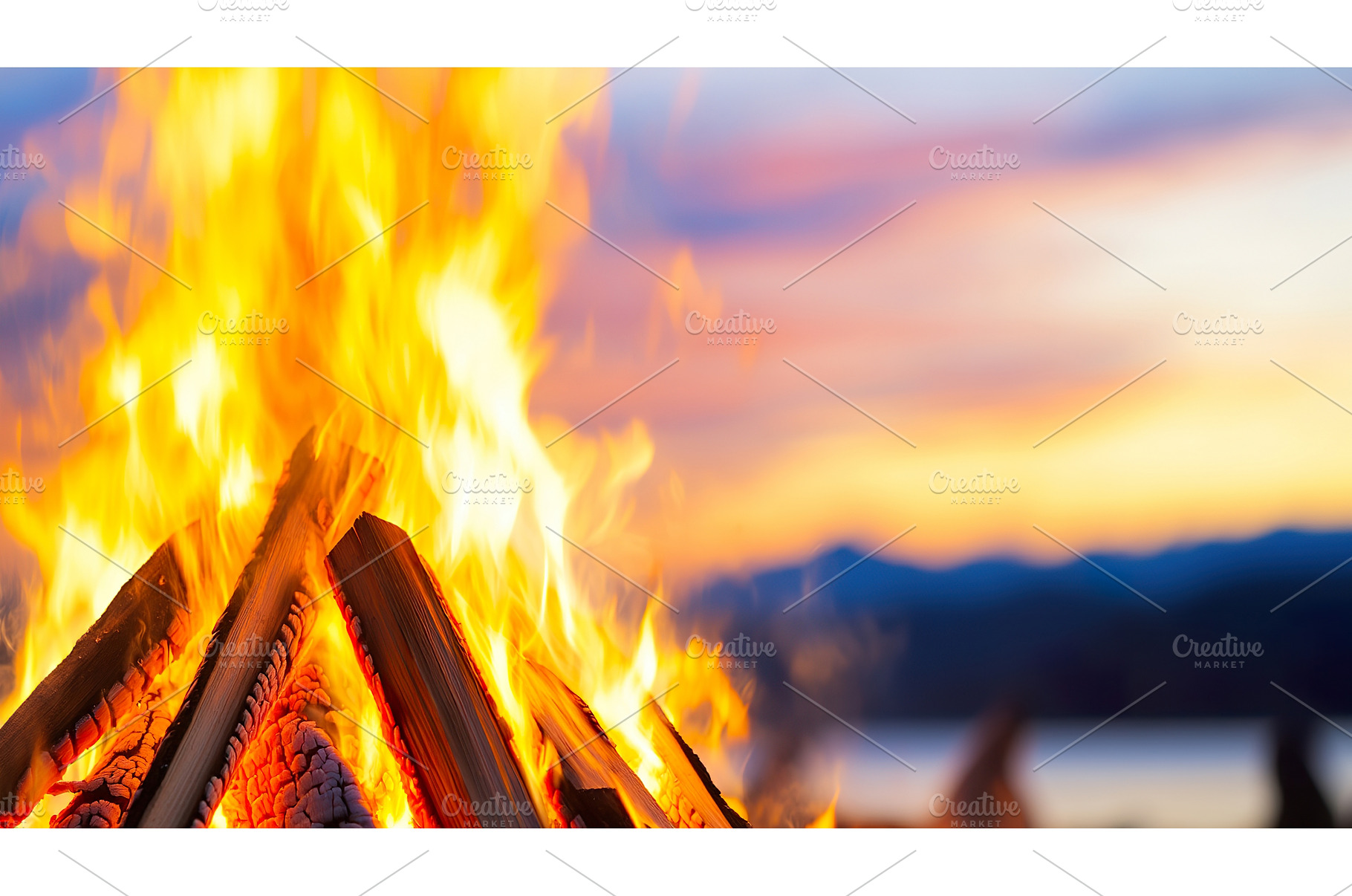 Vibrant campfire flames against, a Nature Photo by Lermont51