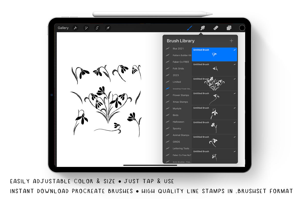 Procreate Brush Stamps - Snowdrop, a Brush Add-On by Gabba Delgado (Photo 2 of 4)