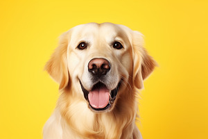 Retriever dog on yellow background, an Animal Photo by AlyaAnd