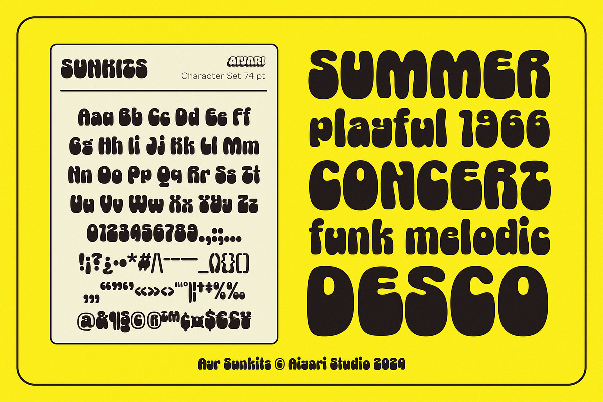 Sunkits Modern Groovy Typeface, a Sans Serif Font by Aiyari (Photo 2 of 11)