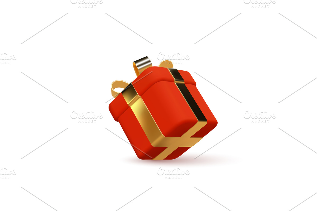 Red Gift Box with Golden Ribbon and, an Object Illustration by Liudmyla Matviiets