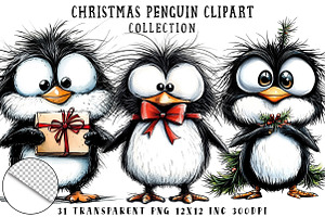 Quirky Christmas Penguin Clipart, an Illustration by OK Design