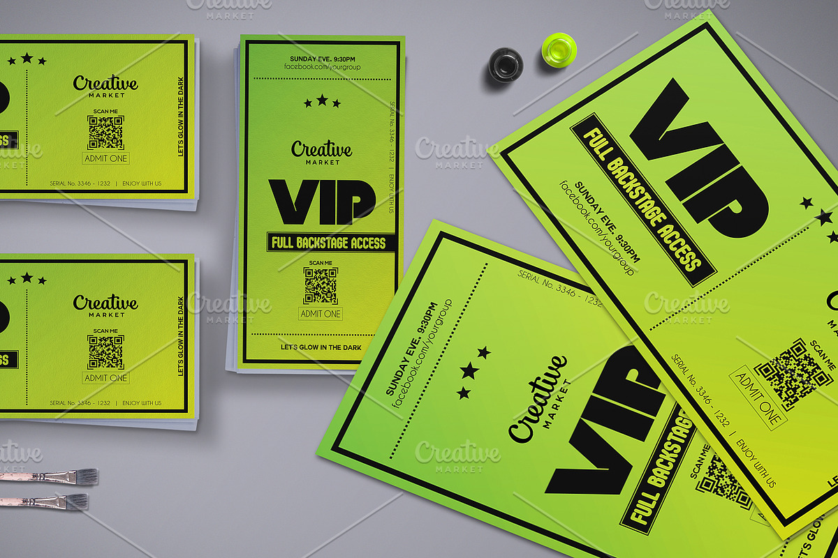 Neon Green VIP Pass Template, a Card Template by Tzochko (Photo 4 of 5)
