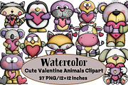 Cute Valentine Animals Clipart, an Illustration by Design Market (Thumbnail 1 of 3)
