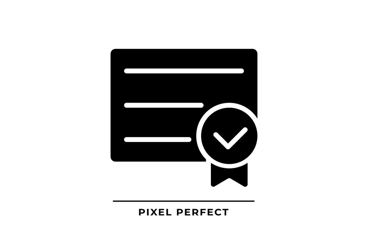 Diploma with check mark black glyph, an Icon by IMG Visuals