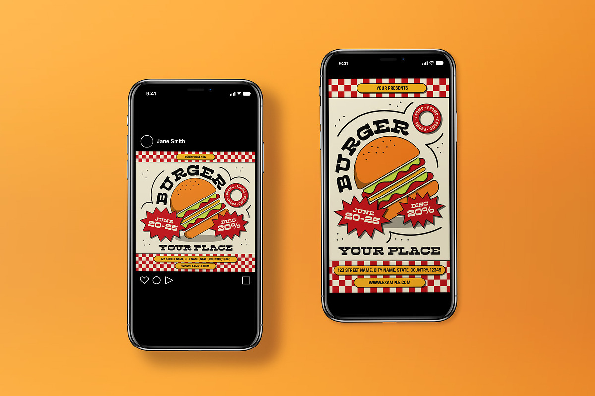 White Retro Burger Promo Flyer Set, a Flyer Template by graphicook (Photo 3 of 3)