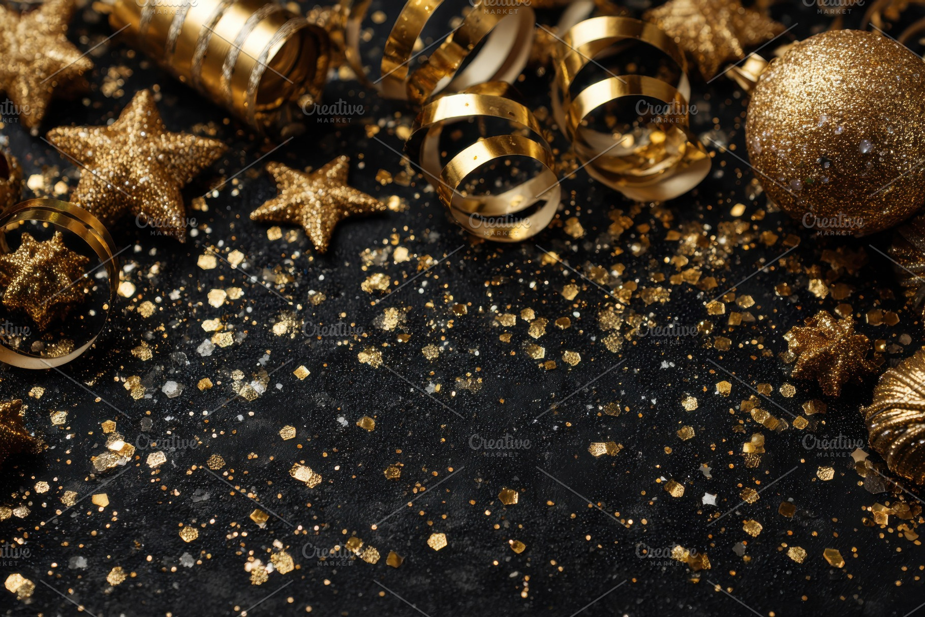 Gold Christmas Decor Glitter Stars C, a Photo by Pixeness Studio