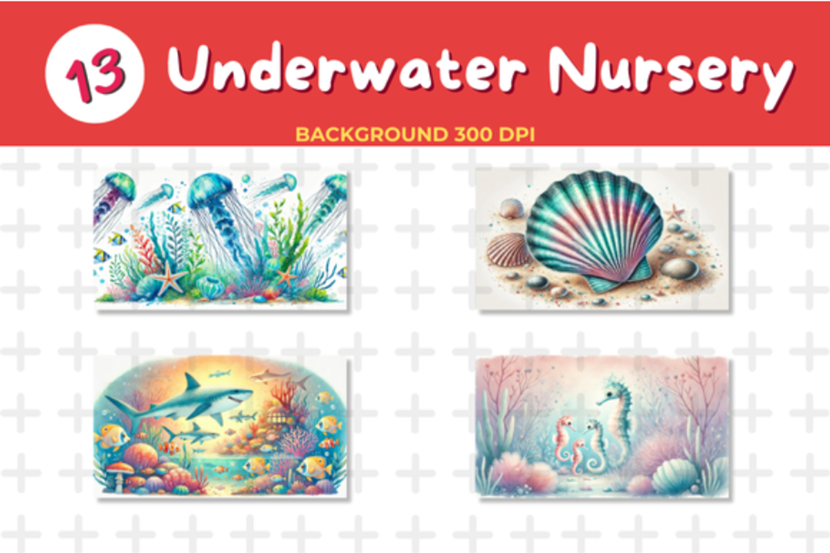 Watercolor Underwater Nursery Backgr, an Animal Illustration by John_Walker (Photo 5 of 5)