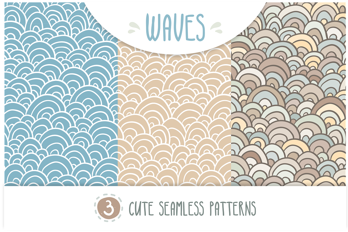 WAVES - set of 3 seamless patterns, a Pattern Graphic by Zhe Vasylieva