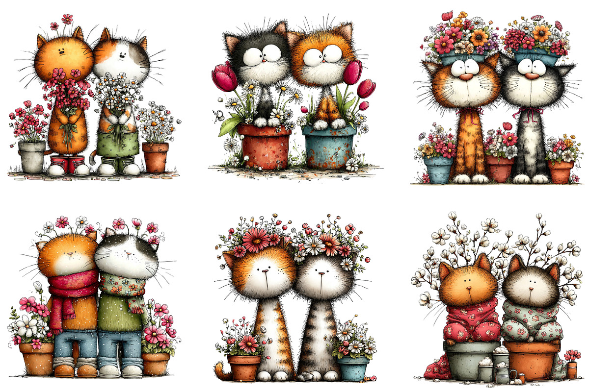 Spring Flower Pot Nursery Cat Clipar, an Illustration by CraftArtStudio (Photo 2 of 6)