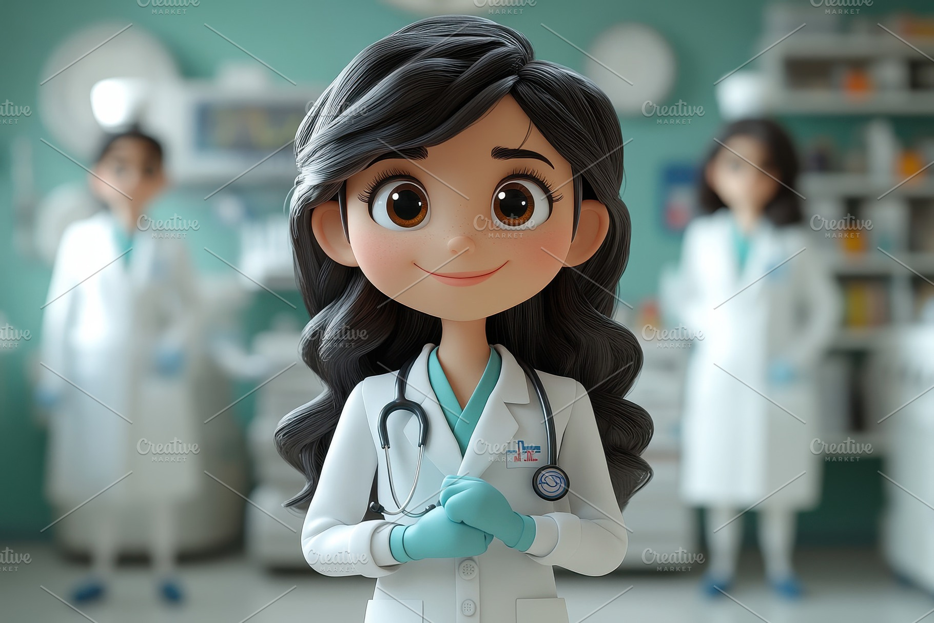 Cheerful female doctor in a medical, a Photo by Tanuart