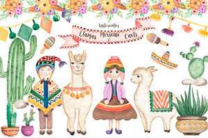 Watercolor Mexican Llamas & Cacti, an Animal Illustration by MayaNavits