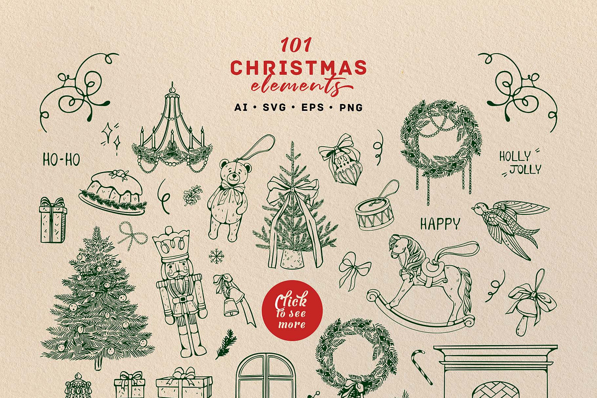 Vintage Christmas Vector Retro Set, a Seasonal Illustration by VerAna (Photo 2 of 18)