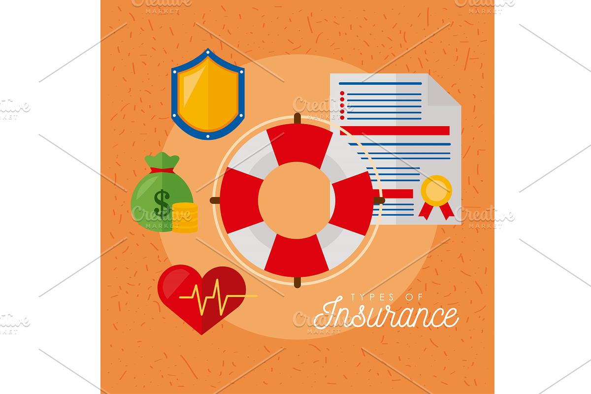 five insurance services icons, an Object Illustration by studiogstock