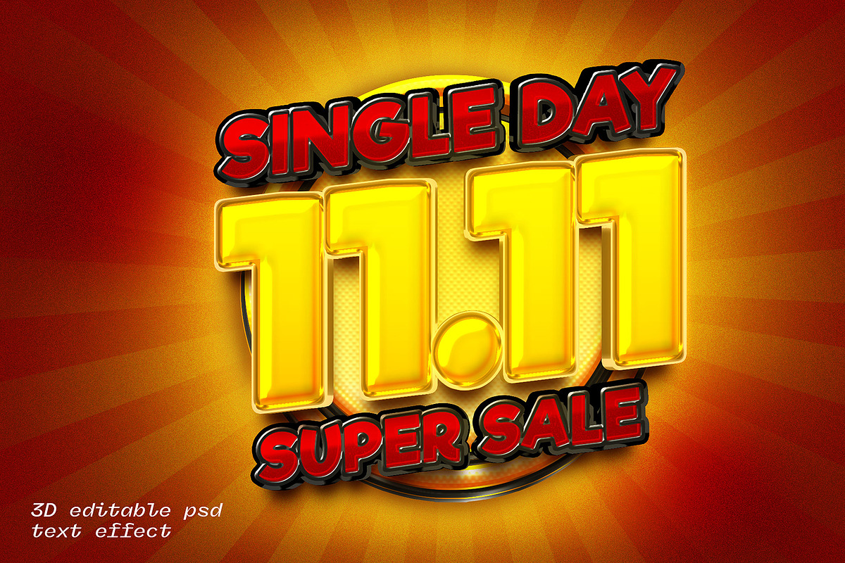 11.11 Sale 3D Editable Psd Text, a Layer Style Add-On by Md Jahidul99
