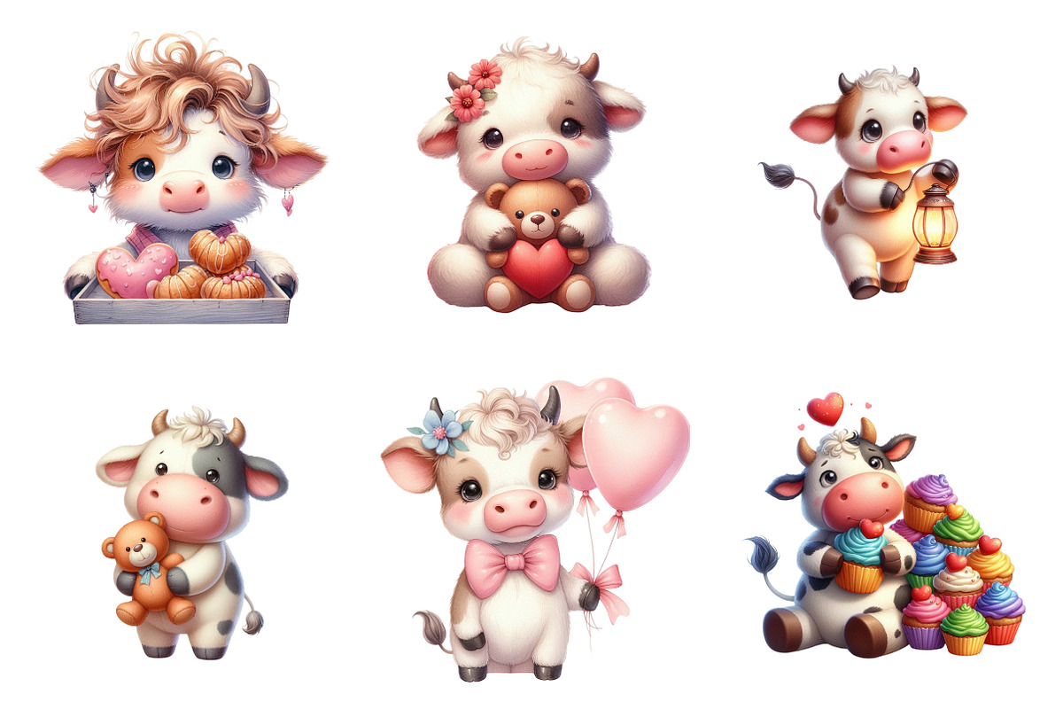 Quirky Valentine Funny Cow Clipart, an Illustration by SinaCreation (Photo 3 of 11)