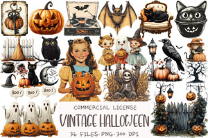 Watercolor Vintage Halloween Clipart, an Illustration by OK Design