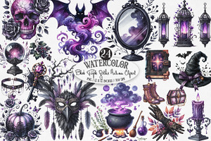 Black & Purple Gothic Autumn Clipart, an Illustration by Designking