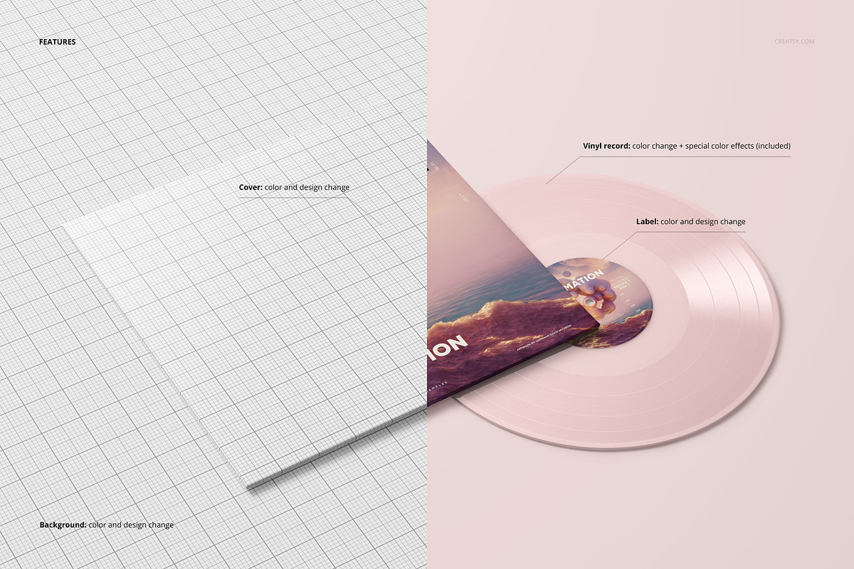 Vinyl Record with Album Cover Mockup, a Packaging Mockup by creatsy5 (Photo 2 of 7)