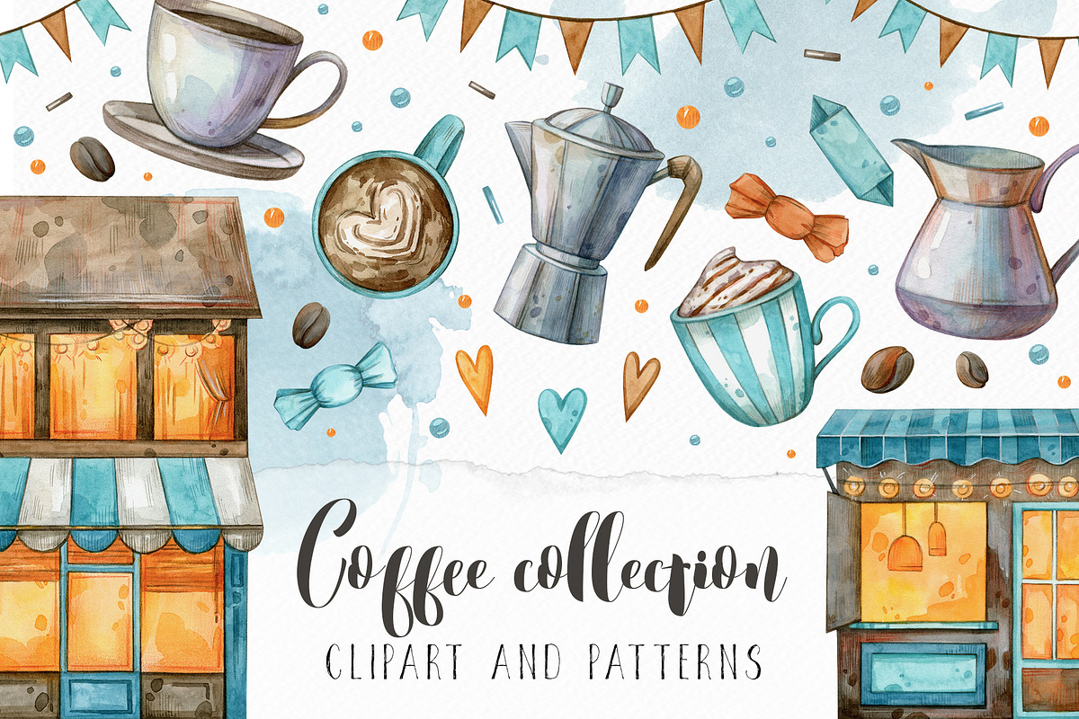 Watercolor Coffee Collection, a Decorative Illustration by Aquarellka (Photo 1 of 8)