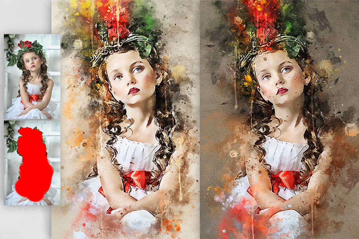 Splatter Watercolor Photoshop Action, an Action Add-On by GorynArt (Photo 2 of 20)