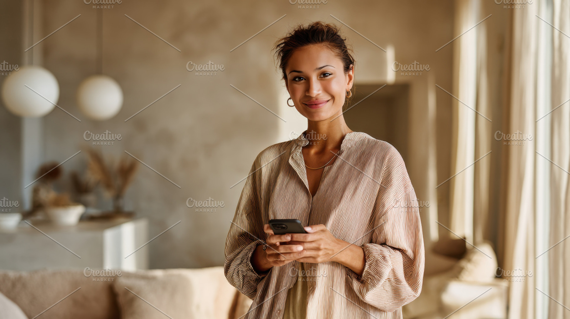 Happy woman on smartphone, a Photo by Beautiful things
