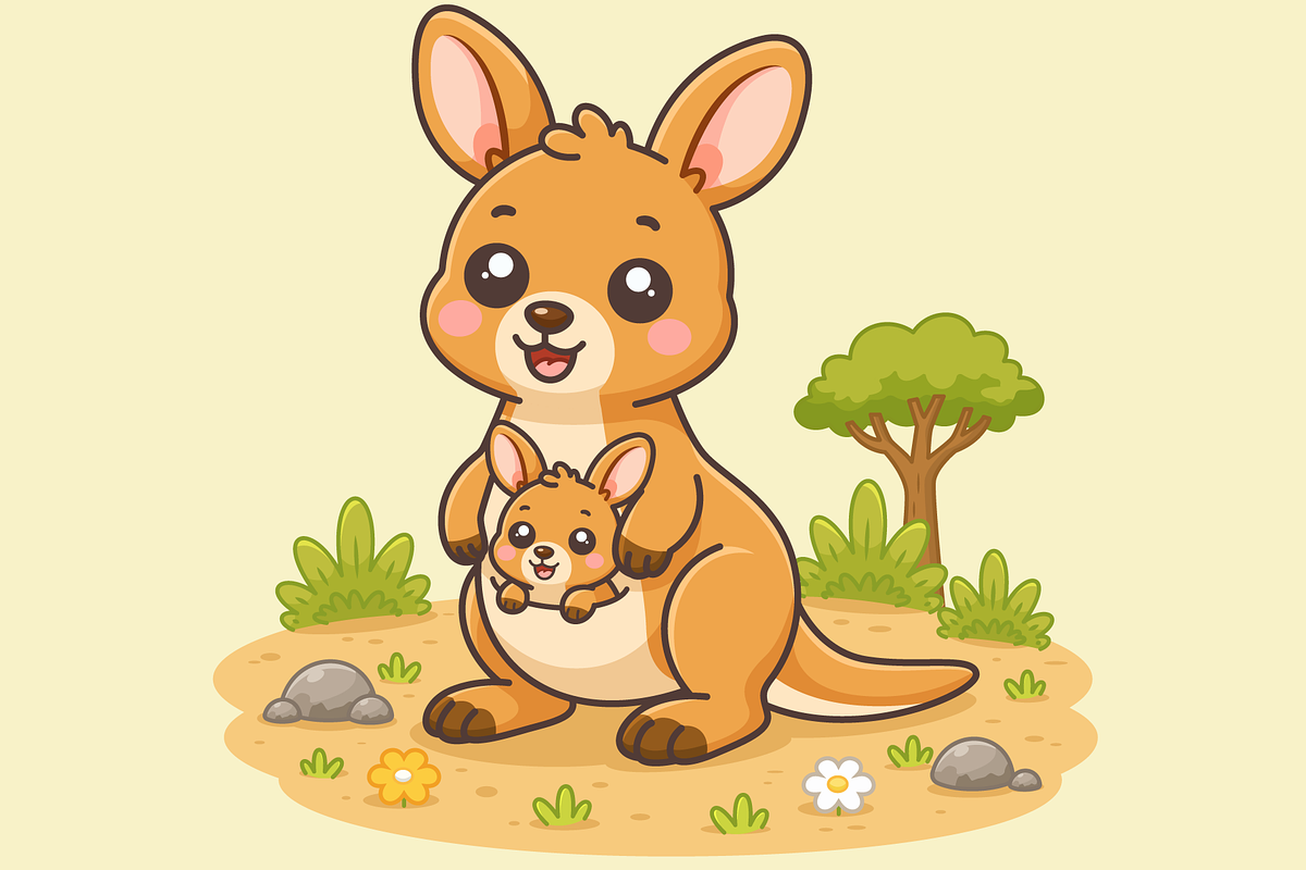 Kangaroo Mother and Baby Cartoon, an Animal Illustration by Artpon Illustration (Photo 2 of 3)