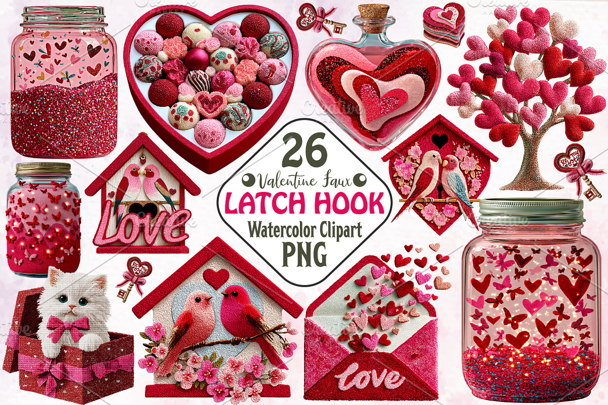 Valentine Faux Latch Hook Cliparts, an Illustration by RobertsArt (Photo 1 of 6)
