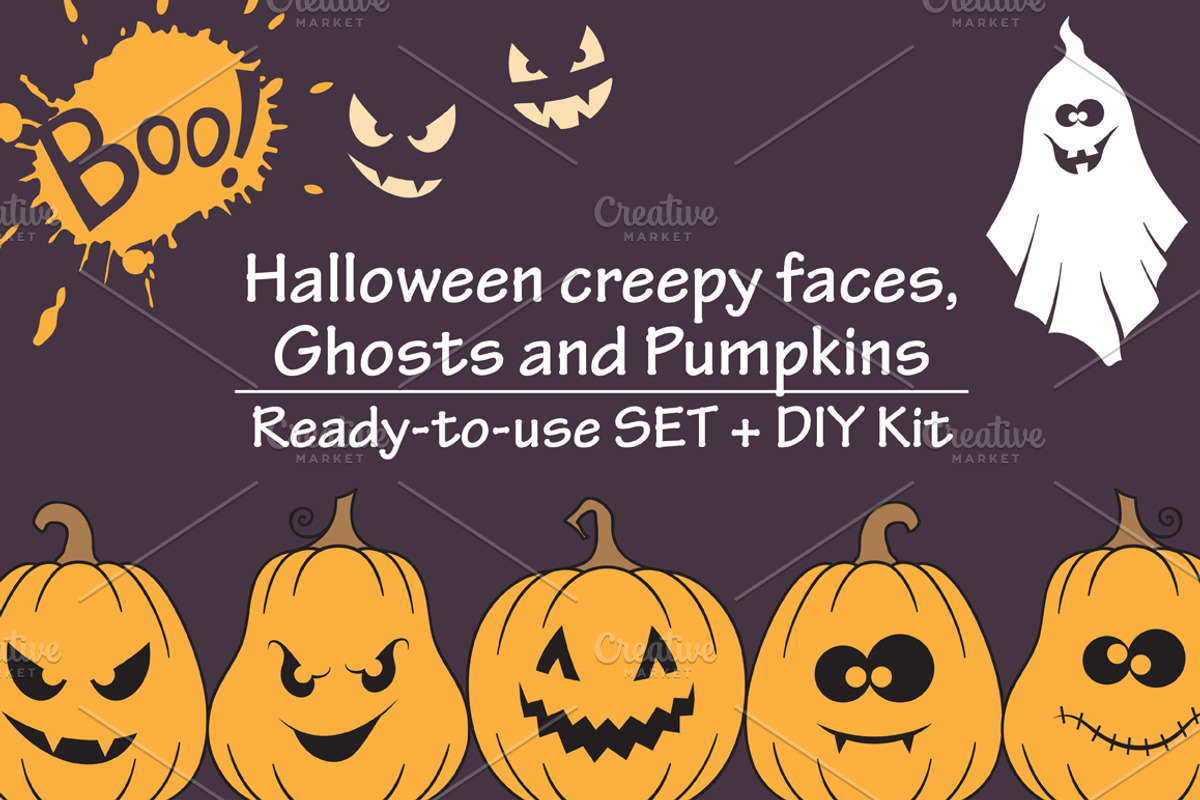 Halloween faces, ghosts and pumpkins, a Graphic by InkySplash (Photo 1 of 4)