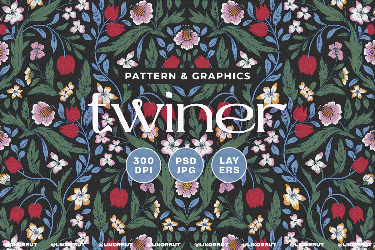 Elegant Botanical Floral Pattern, a Pattern Graphic by likorbut (Photo 1 of 11)