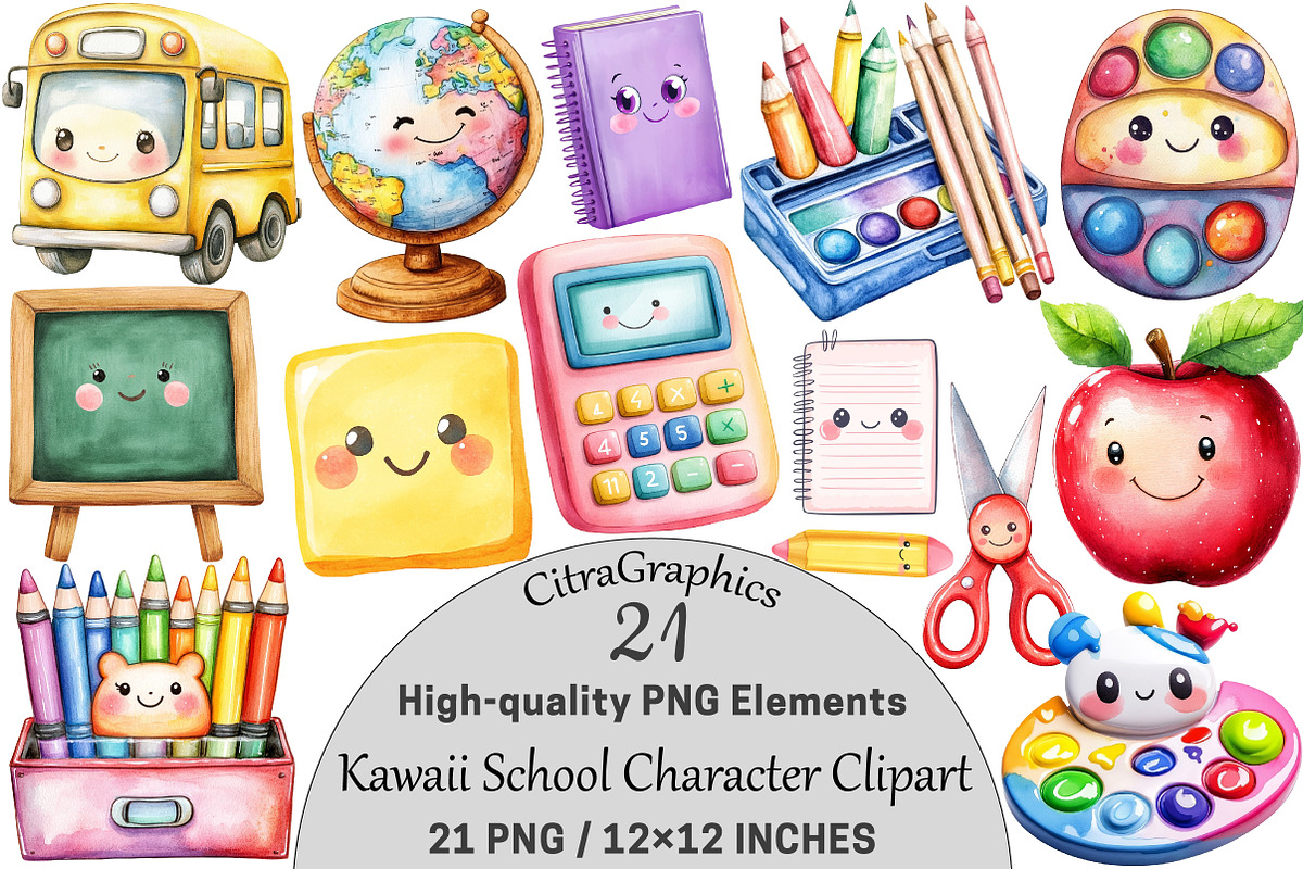 Kawaii School Character Clipart, a Seasonal Illustration by CitraGraphics (Photo 1 of 3)