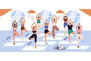 People do exercises at yoga class, a Sport Illustration by PaperTrident (Thumbnail 1 of 3)