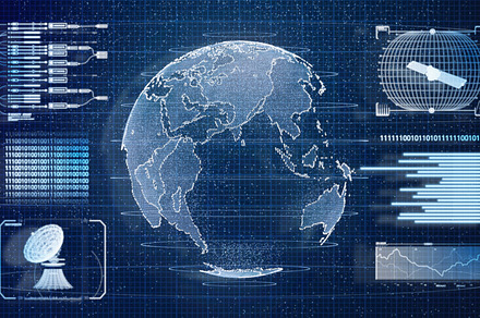 Blue digital HUD Earth world information scanning hologram user, a Technology Photo by Ministocker