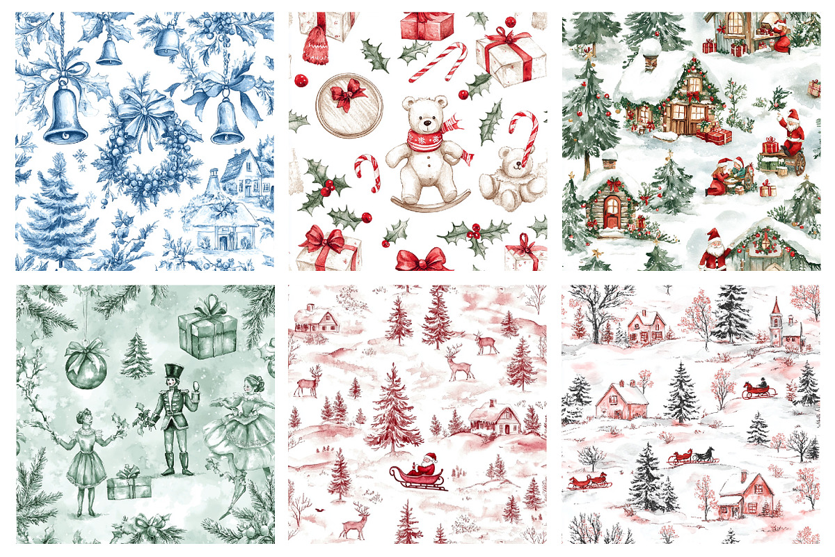 Christmas Toile Seamless Patterns, a Pattern Graphic by Design Market (Photo 3 of 4)
