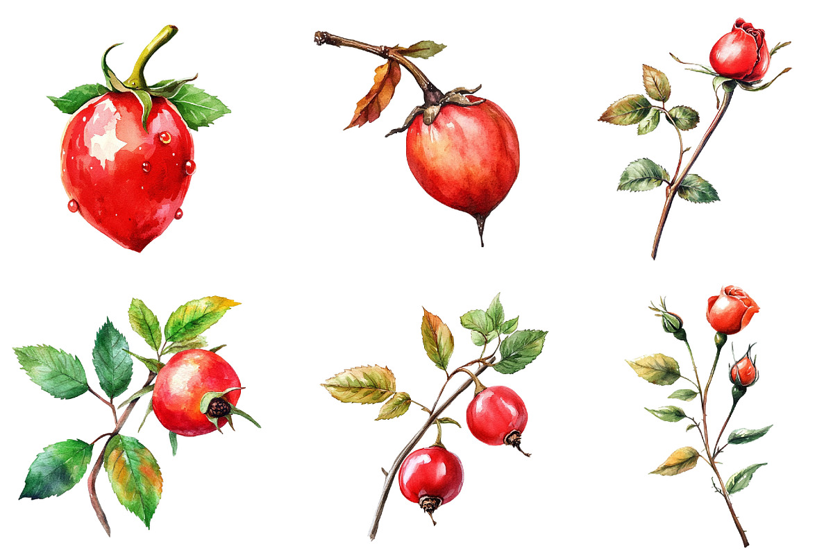 Watercolor Rose Hip Clipart, an Illustration by Watercolor design (Photo 3 of 4)