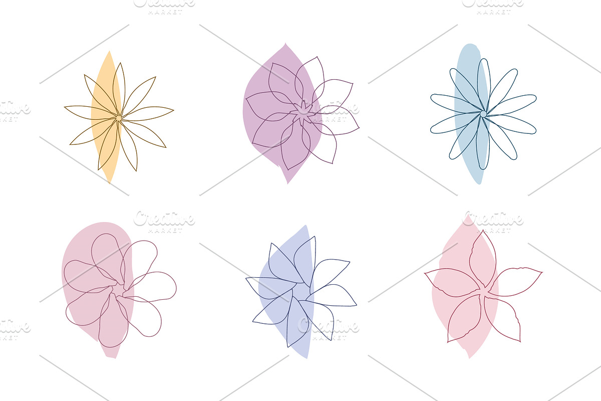 Abstract floral line art with soft, an Illustration by okskukuruza