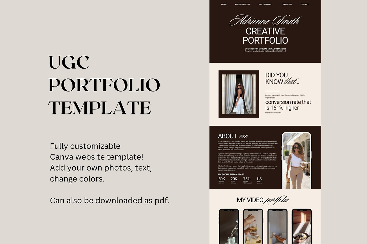 UGC Portfolio Canva Website Template, a Landing Page Template by Business Chic (Photo 2 of 5)