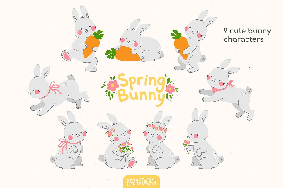Spring Bunny - Clipart & Patterns, a Pattern Graphic by Baranovska (Photo 6 of 7)