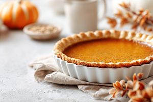 Delicious pumpkin pie fresh from the oven with autumn decorations, a Food & Drink Photo by AlyaAnd