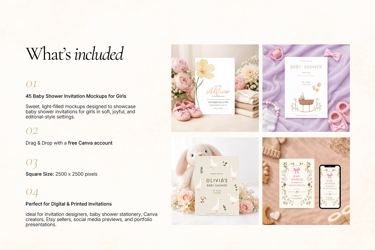 Baby Shower Invitation Mockups Canva, an Advertising Mockup by Matisse Studio (Photo 3 of 9)