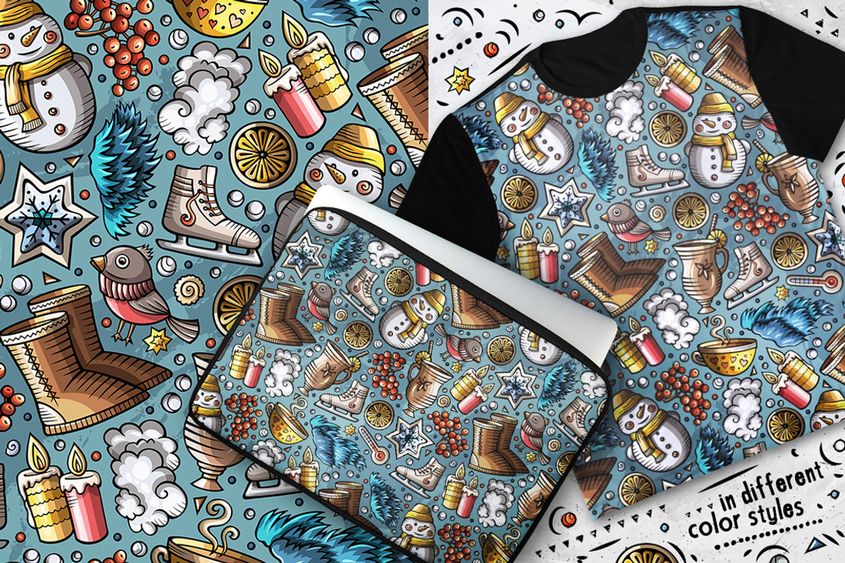 6 Winter Cartoon Seamless Patterns, a Pattern Graphic by BALABOLKA (Photo 7 of 7)