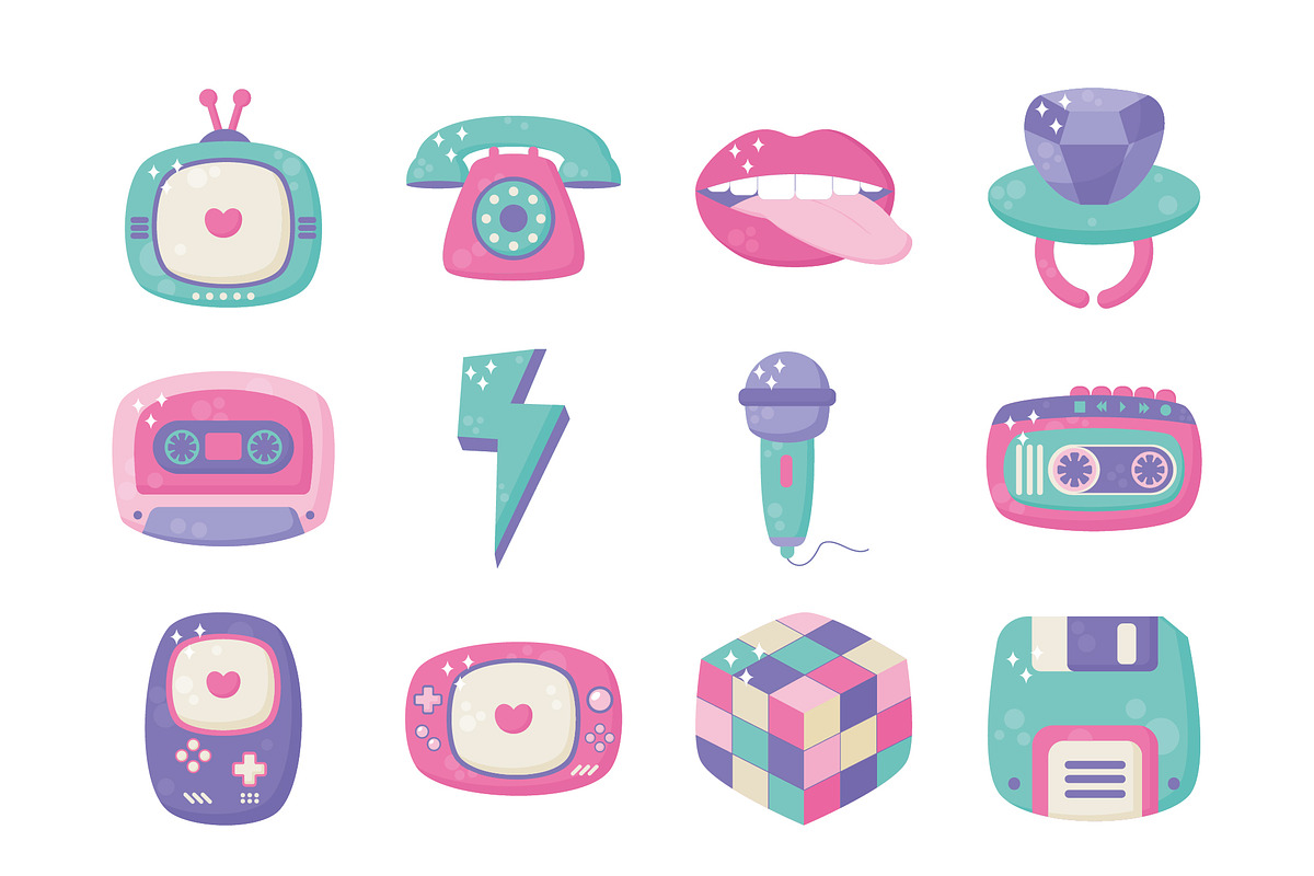 90s Retro Aesthetic Illustration Set