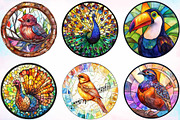Birds Round Stained Glass Clipart, an Animal Illustration by Canvas Craft (Thumbnail 1 of 3)