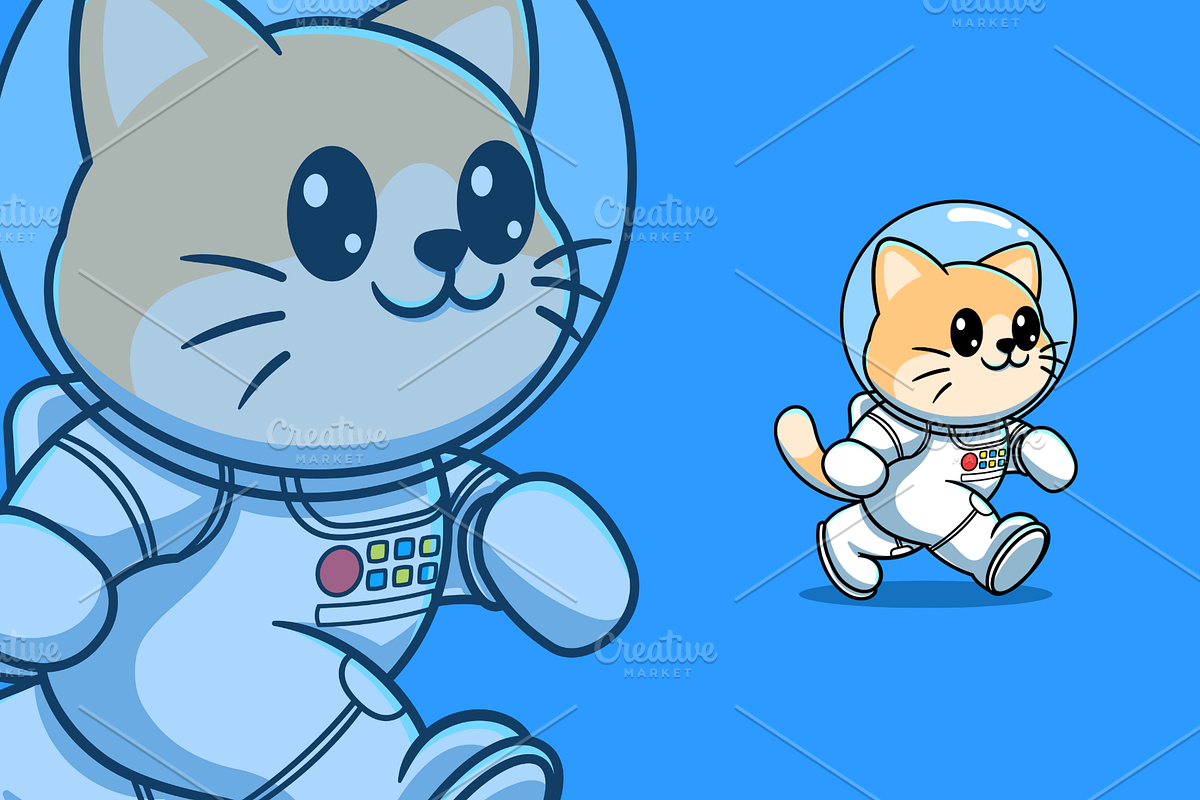 cute astronaut cat walking cartoon, an Animal Illustration by garistipis