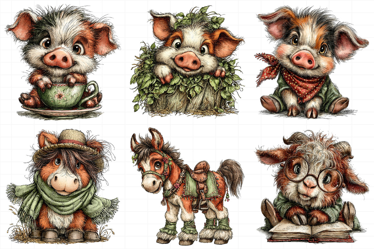 Whimsical Farm Animal Clipart Bundle, an Illustration by Daily.Designs (Photo 3 of 5)